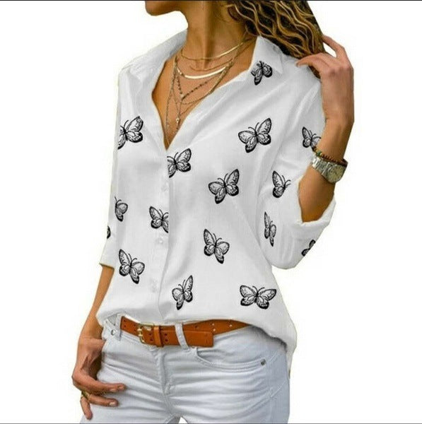 Neleia | Locker sitzende Bluse mit Schmetterlingsprint