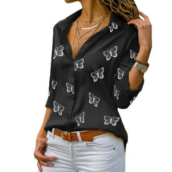 Neleia | Locker sitzende Bluse mit Schmetterlingsprint