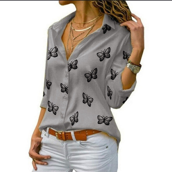 Neleia | Locker sitzende Bluse mit Schmetterlingsprint