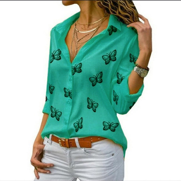 Neleia | Locker sitzende Bluse mit Schmetterlingsprint