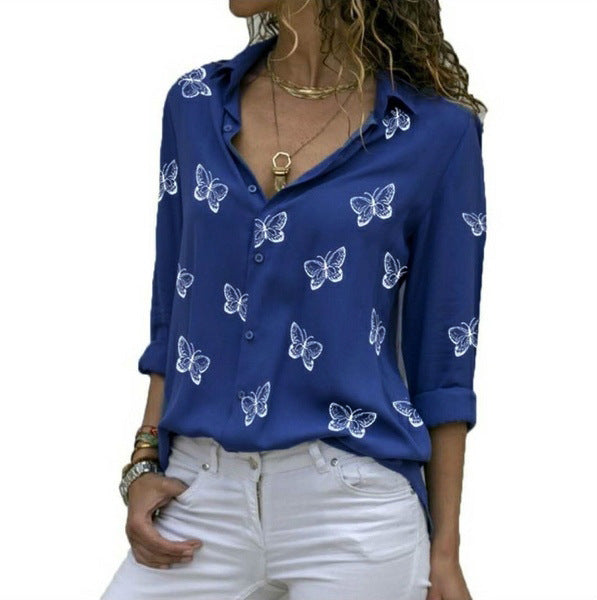 Neleia | Locker sitzende Bluse mit Schmetterlingsprint