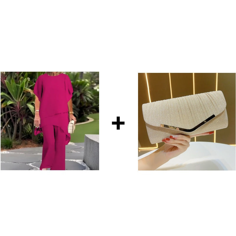 Theresa | Zweiteiliges Set für Damen mit asymmetrischem Oberteil und weiter Hose