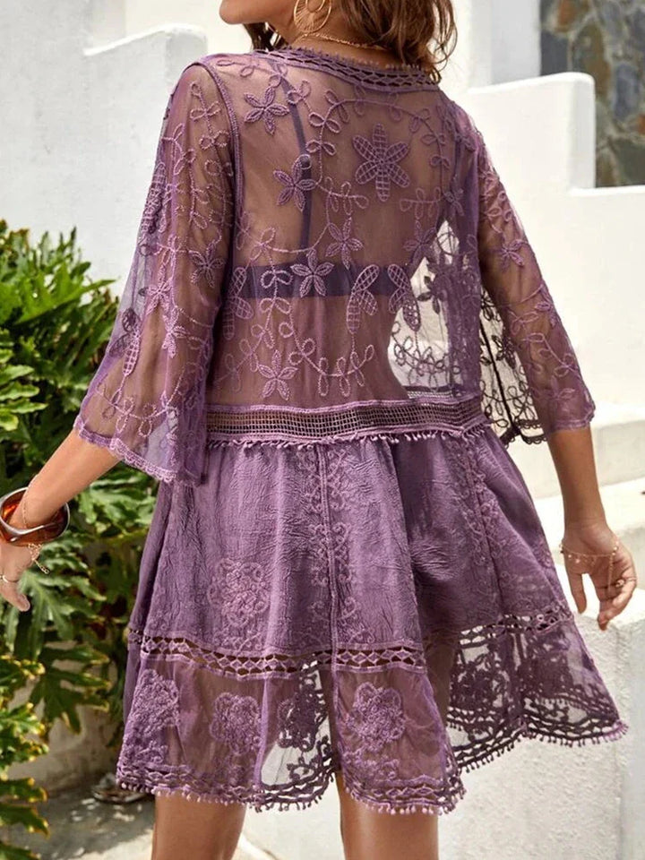 Emma | Damen Bademode-Cover-Up mit Kontrastspitze, V-Ausschnitt, locker sitzend
