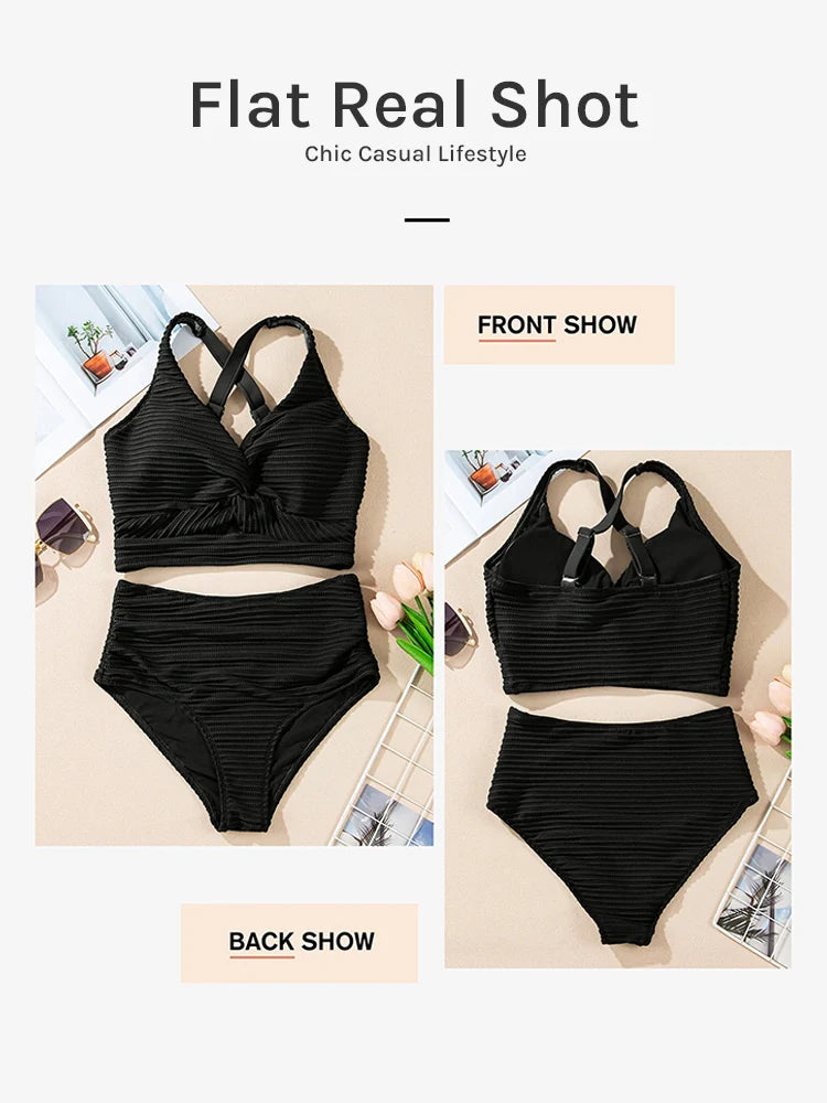 Hannah | Nahtloses, strukturiertes Bikini-Set mit Twist-Front und hoher Taille
