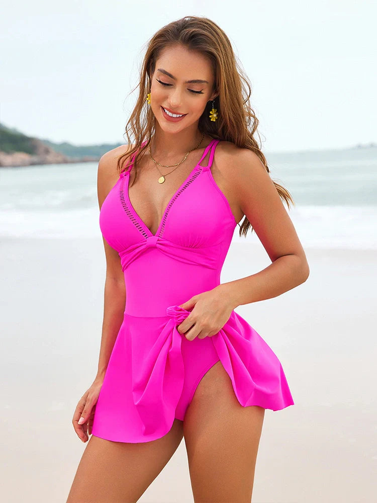 Helene | Badekleid für Damen mit V-Ausschnitt, Bauchformung und seitlicher Bindung