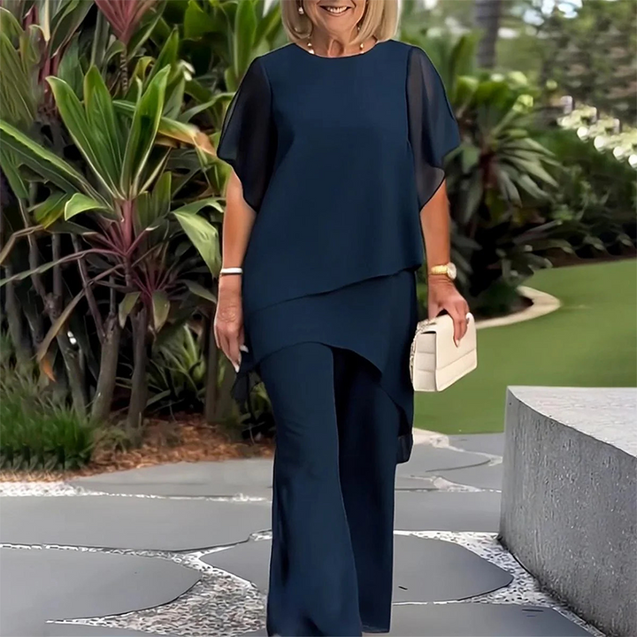 Theresa | Zweiteiliges Set für Damen mit asymmetrischem Oberteil und weiter Hose