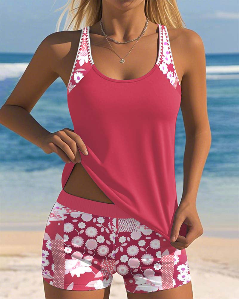 Sabrina | Zweiteiliger Badeanzug mit bequemem Sitz und blumigem Strandstil
