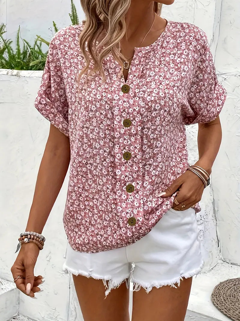 Amira | Luftige Bluse mit Blumenmuster & Holzknopf-Details