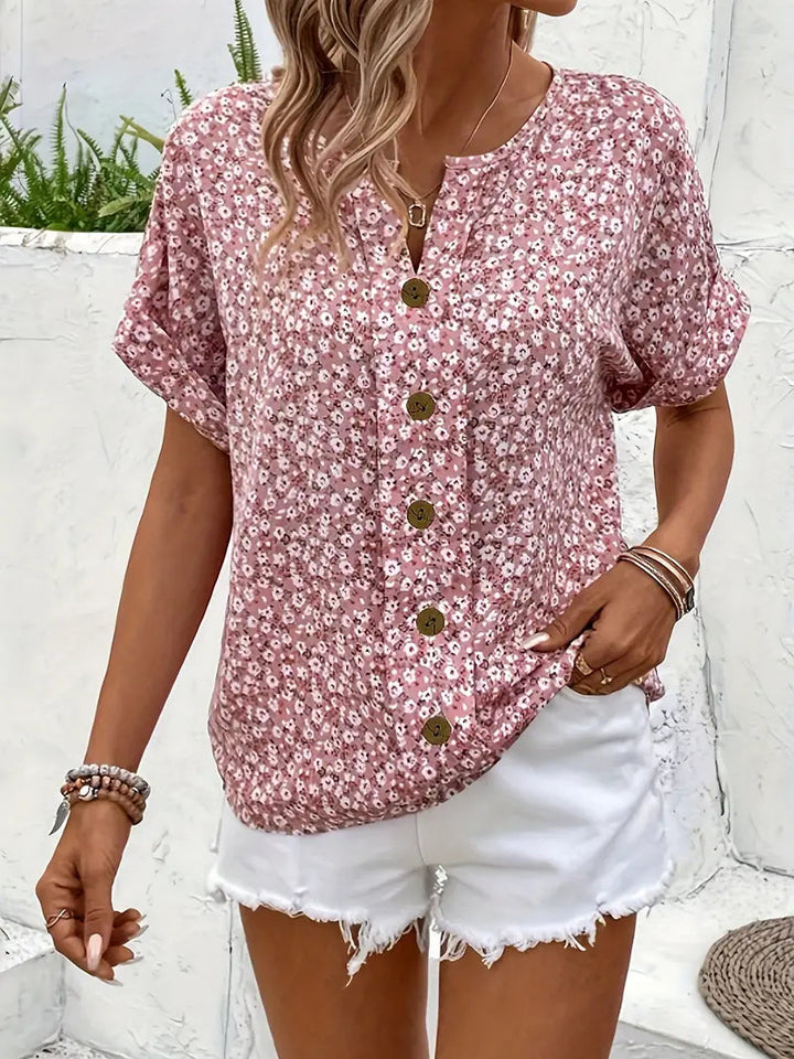 Amira | Luftige Bluse mit Blumenmuster & Holzknopf-Details