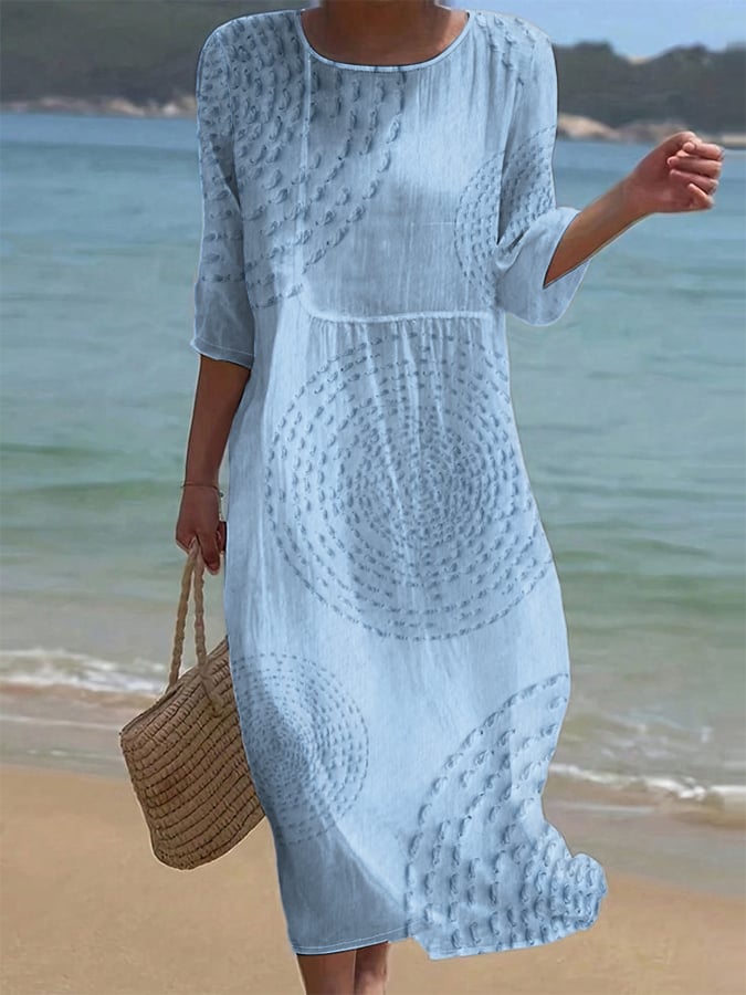 Mira | Luftiges Leinenkleid mit Stickdetails & 3/4-Ärmeln