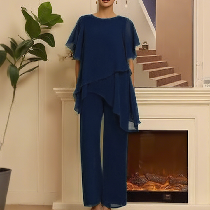 Theresa | Zweiteiliges Set für Damen mit asymmetrischem Oberteil und weiter Hose
