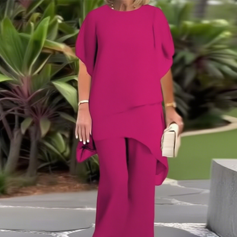 Theresa | Zweiteiliges Set für Damen mit asymmetrischem Oberteil und weiter Hose