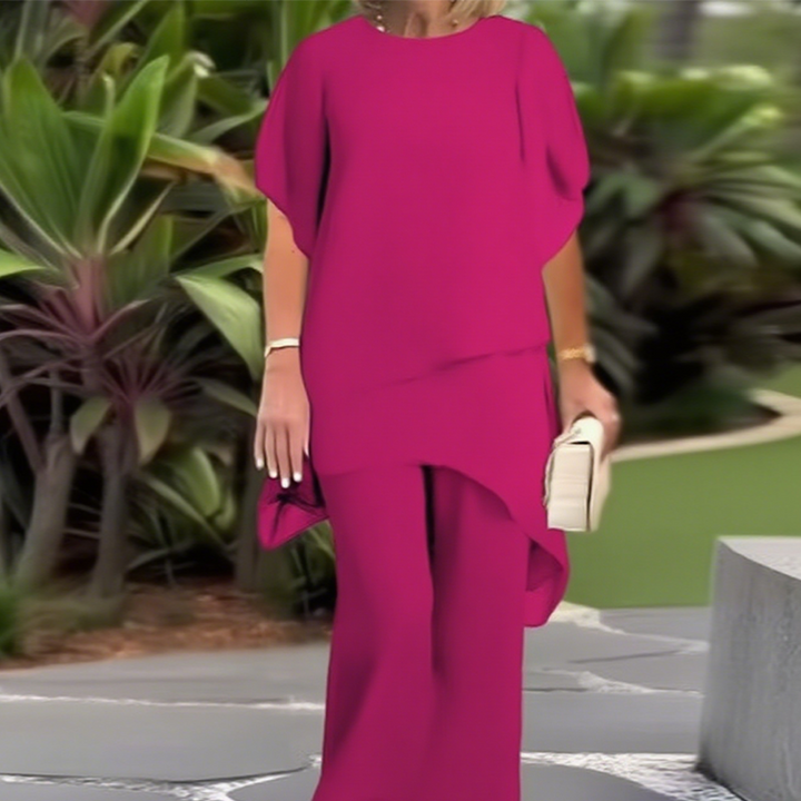 Theresa | Zweiteiliges Set für Damen mit asymmetrischem Oberteil und weiter Hose