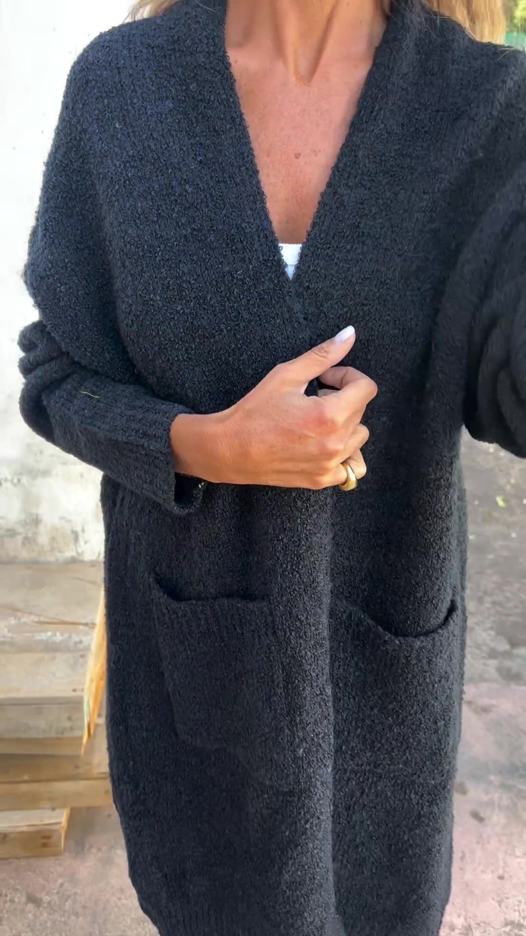 Gestrickter | übergroßer und lässiger Damenpulli mit Taschen