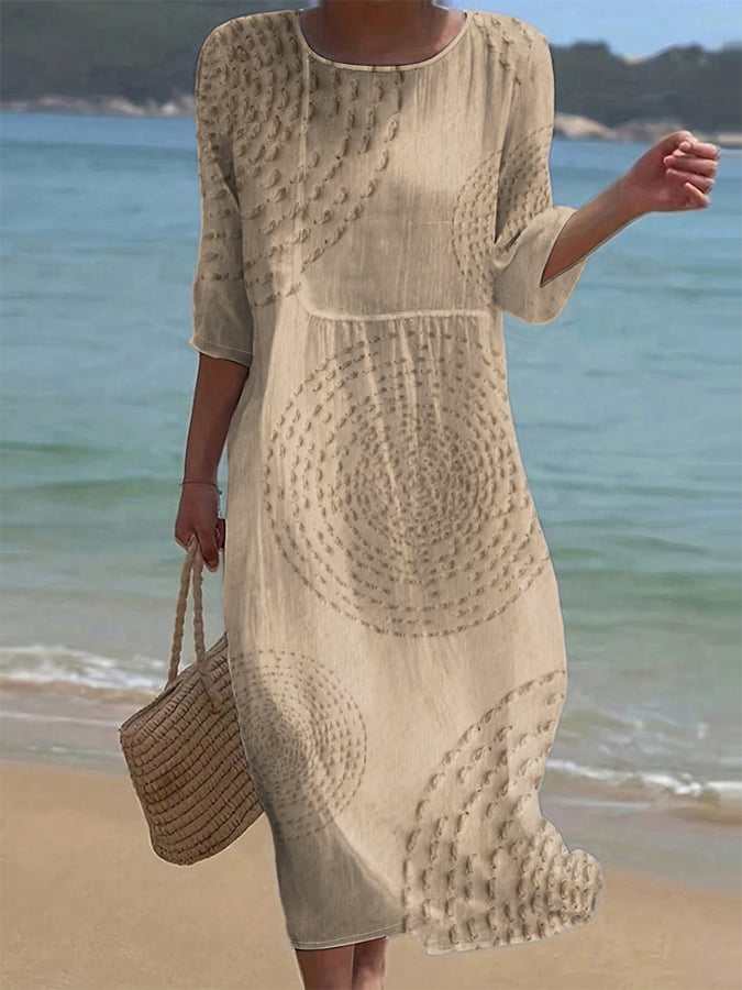 Mira | Luftiges Leinenkleid mit Stickdetails & 3/4-Ärmeln