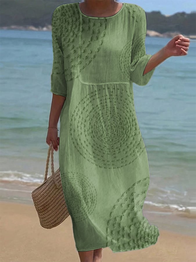 Mira | Luftiges Leinenkleid mit Stickdetails & 3/4-Ärmeln