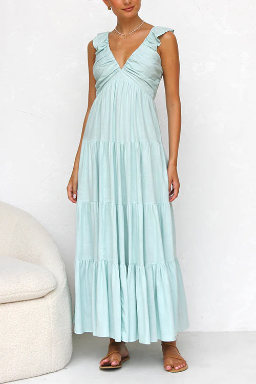Emma | V-Ausschnitt Leinen-Maxikleid