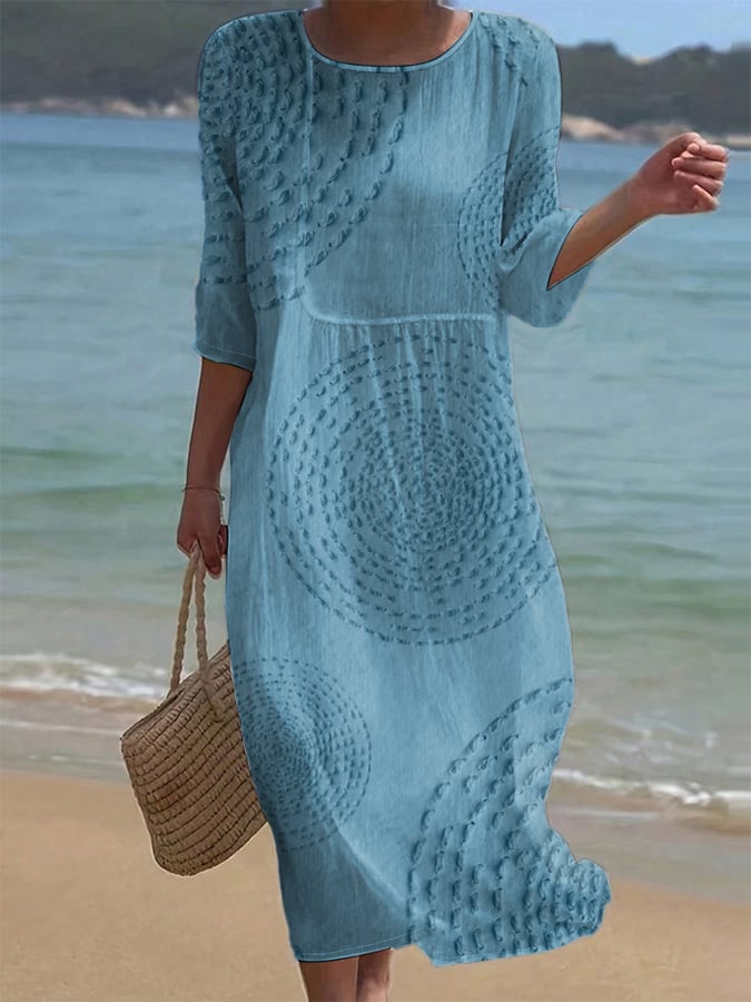 Mira | Luftiges Leinenkleid mit Stickdetails & 3/4-Ärmeln