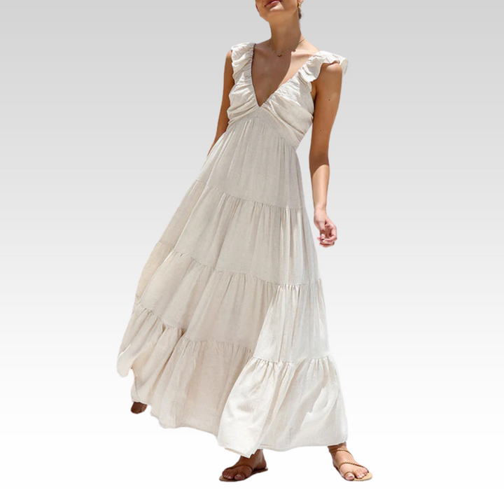 Emma | V-Ausschnitt Leinen-Maxikleid