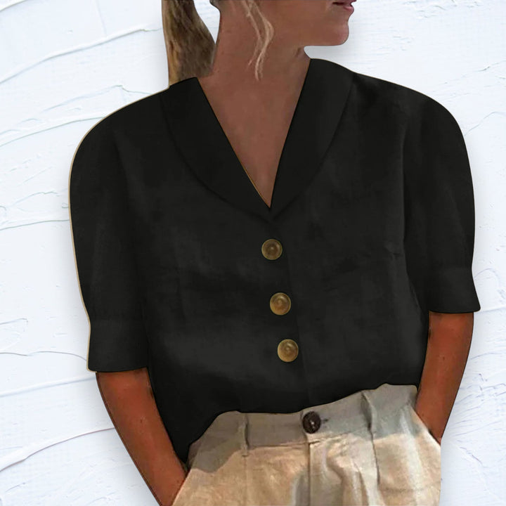 Yvonne | Retro-Chic – Bluse mit Knopfleiste und geknotetem Vorderteil