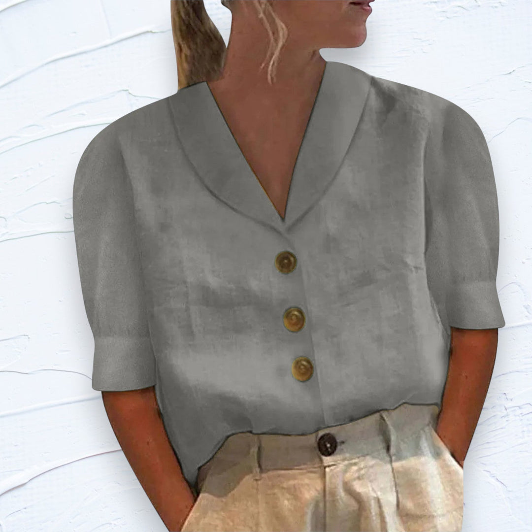 Yvonne | Retro-Chic – Bluse mit Knopfleiste und geknotetem Vorderteil