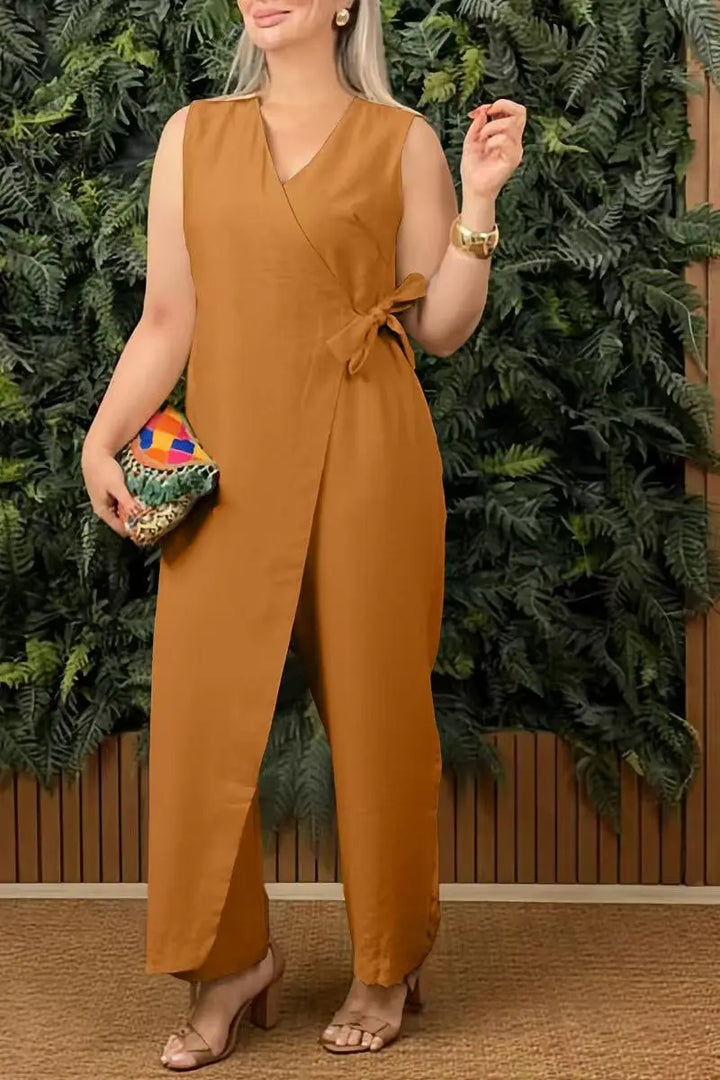 ELENA | Damen-Jumpsuit Einfarbig mit Weitem Bein