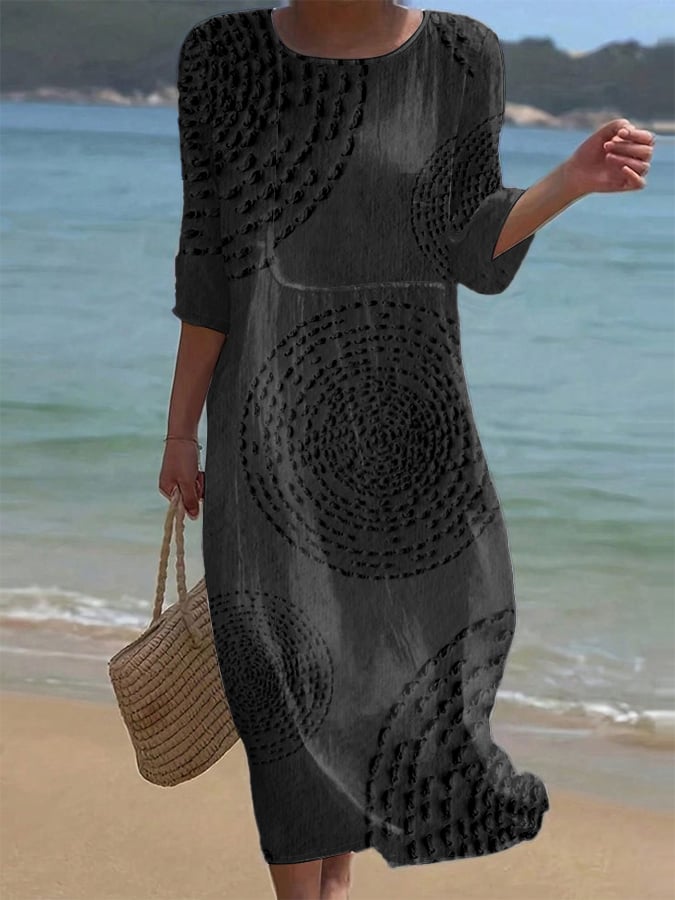 Mira | Luftiges Leinenkleid mit Stickdetails & 3/4-Ärmeln
