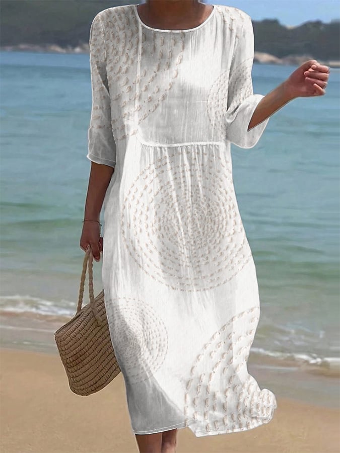 Mira | Luftiges Leinenkleid mit Stickdetails & 3/4-Ärmeln