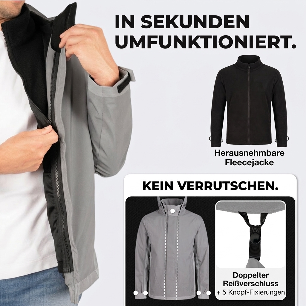3in1 Smart Jacket Pro - Zertifizierte Schutzjacke, 100% reflektierend mit Fleece Zipp-In – Herren