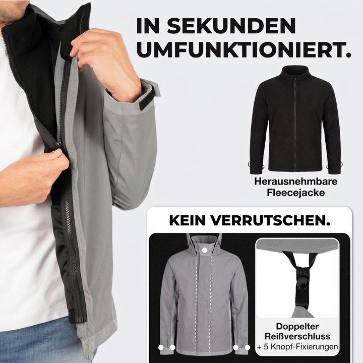 3in1 Smart Jacket Pro - Zertifizierte Schutzjacke, 100% reflektierend mit Fleece Zipp-In – Herren
