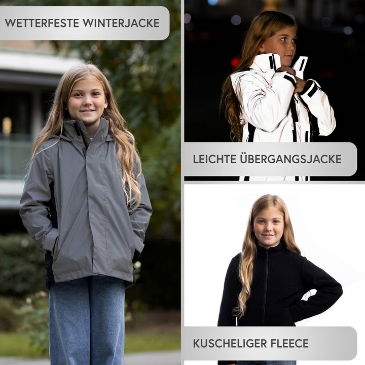 3in1 Smart Jacket – Reflektierende Jacke mit Fleece Zipp-In – Kinder