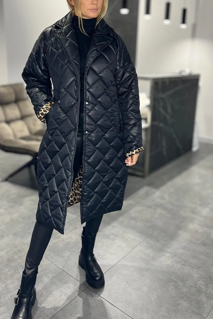 Kendall | Eleganter, figurschmeichelnder Wintermantel – Warm ohne aufzutragen, mit Leopard-Futter