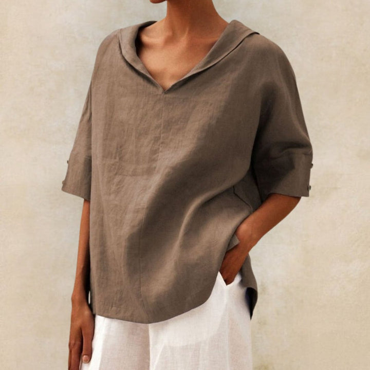 Ylvie | Klassische Leinenbluse mit V‑Ausschnitt