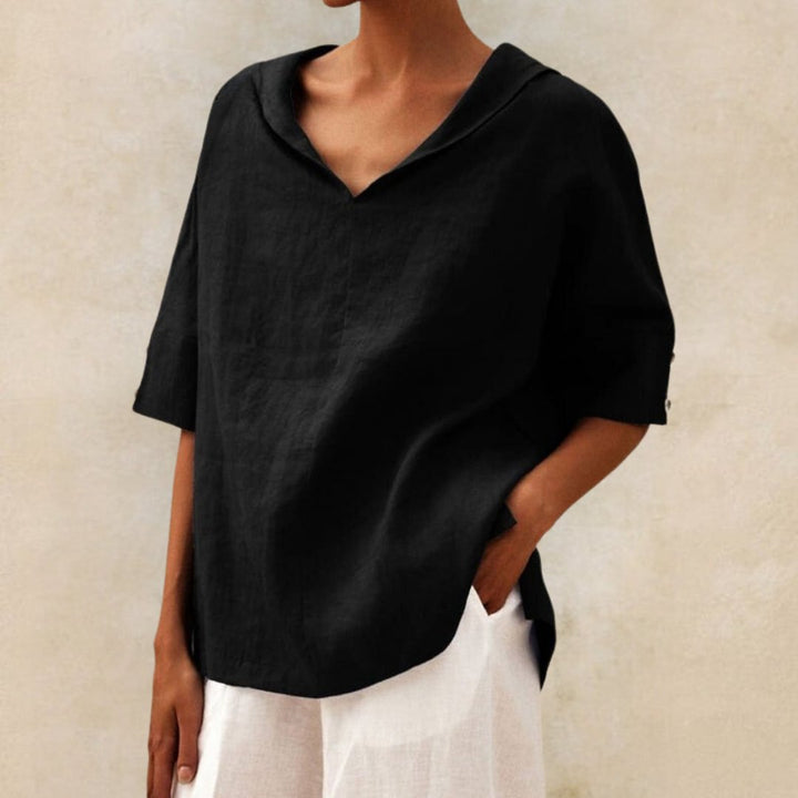 Ylvie | Klassische Leinenbluse mit V‑Ausschnitt