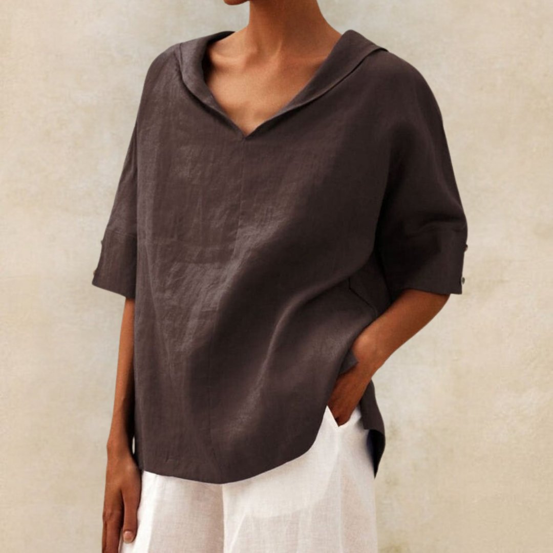 Ylvie | Klassische Leinenbluse mit V‑Ausschnitt