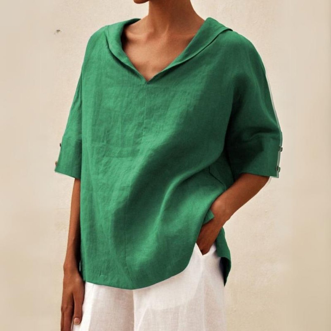 Ylvie | Klassische Leinenbluse mit V‑Ausschnitt
