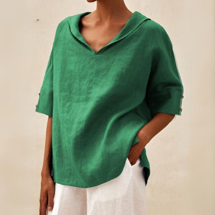 Ylvie | Klassische Leinenbluse mit V‑Ausschnitt