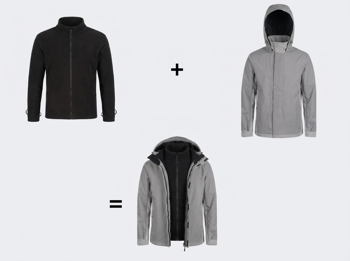 Fleece, Außenjacke und die Kombination als Winterjacke
